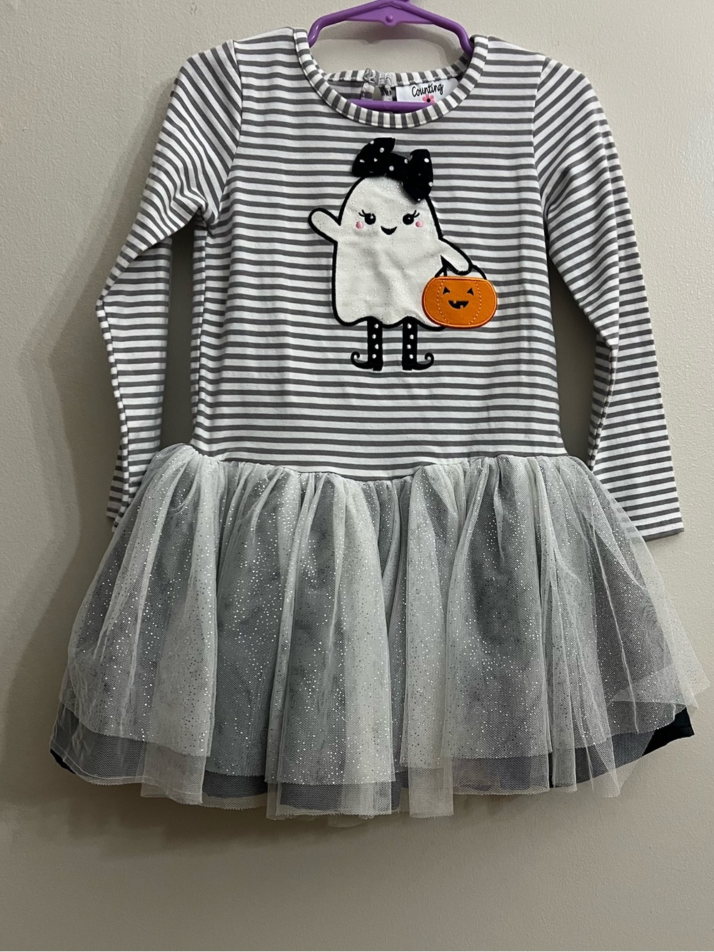 Kids Halloween Ghost Tutu Dress - Gray & White Stripes